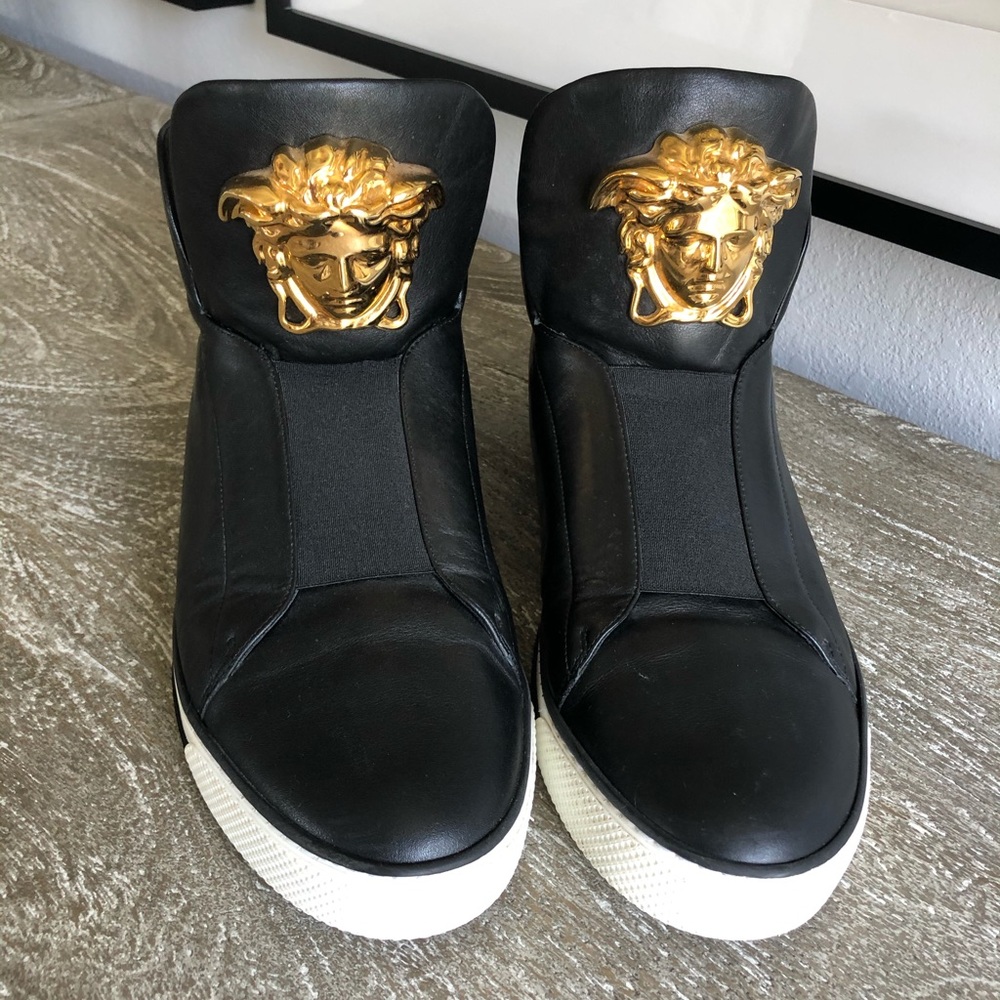 Versace Black Leather High Top Sneakers
